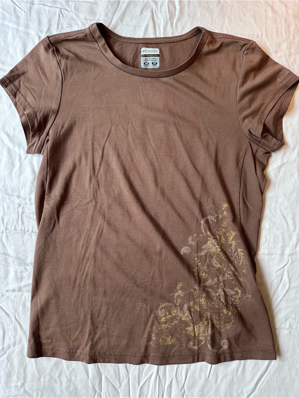 Columbia Brown Short-Sleeve Tee with Gold Floral Accent